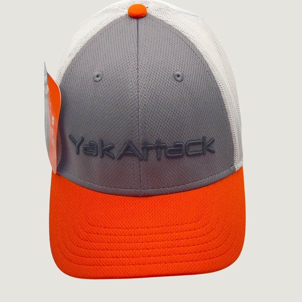 YakAttack Trucker Hat Mens Grey Orange White Mesh Back Adjustable Fishing Cap